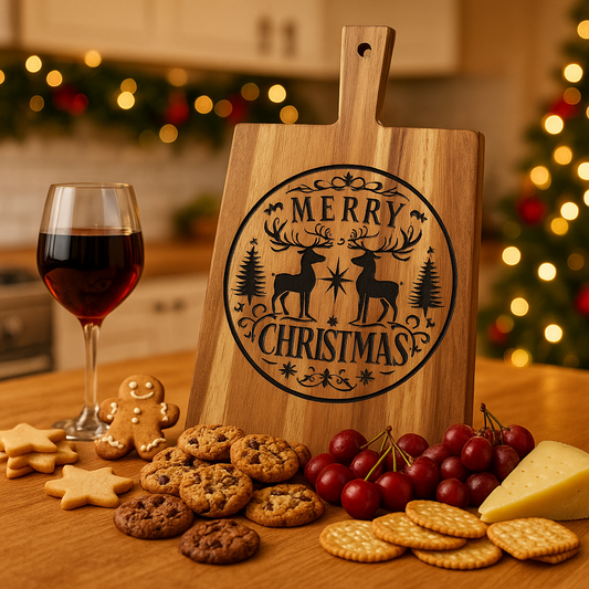 Engraved Christmas Cutting Board – Reindeer Holiday Serving Board