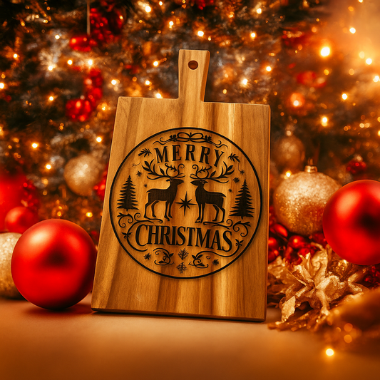 Engraved Christmas Cutting Board – Reindeer Holiday Serving Board