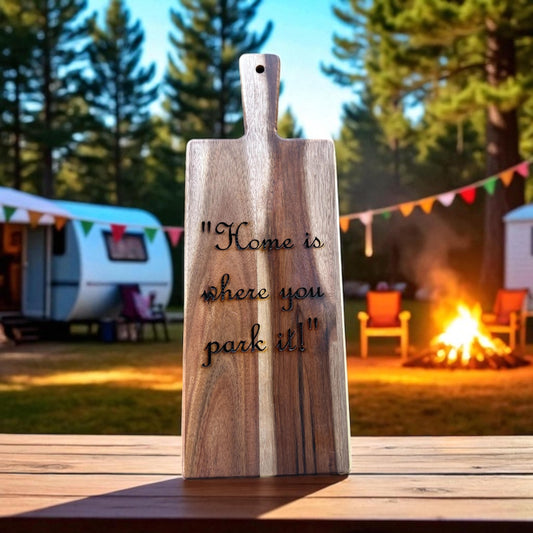Engraved Camper Cutting Board | Rustic Paddle Board Gift for Caravan and Camping Lovers, Laser Engraved