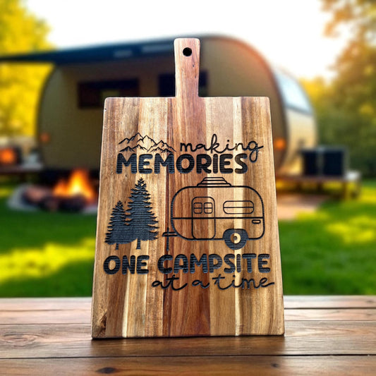 Making Memories One Campsite at a Time – Engraved Camper Cutting Board – Gift for Caravan, RV, and Camping Enthusiasts